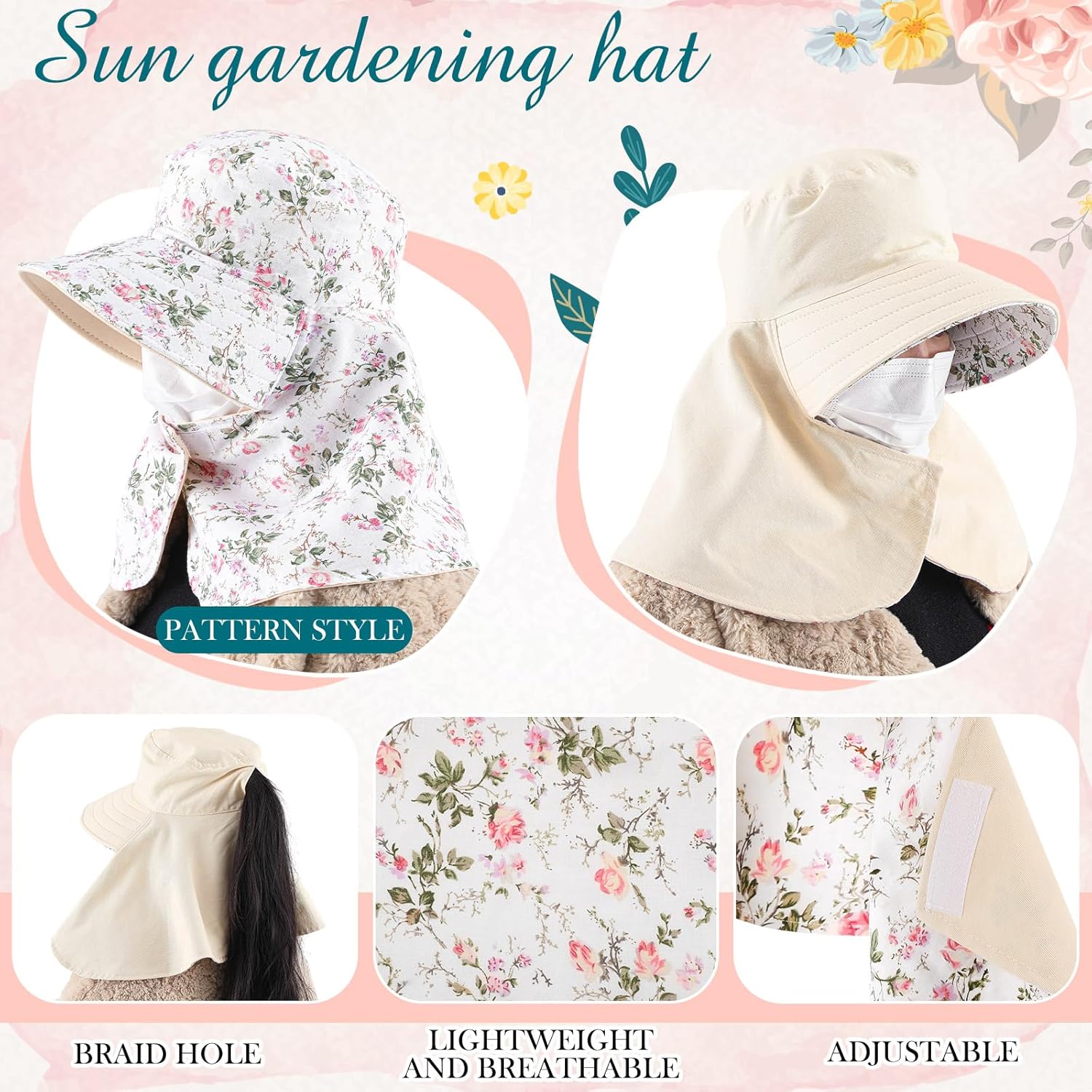 2 Pcs Floral Garden Hat for Wo - Visor Sun Hat 리뷰 및 가격