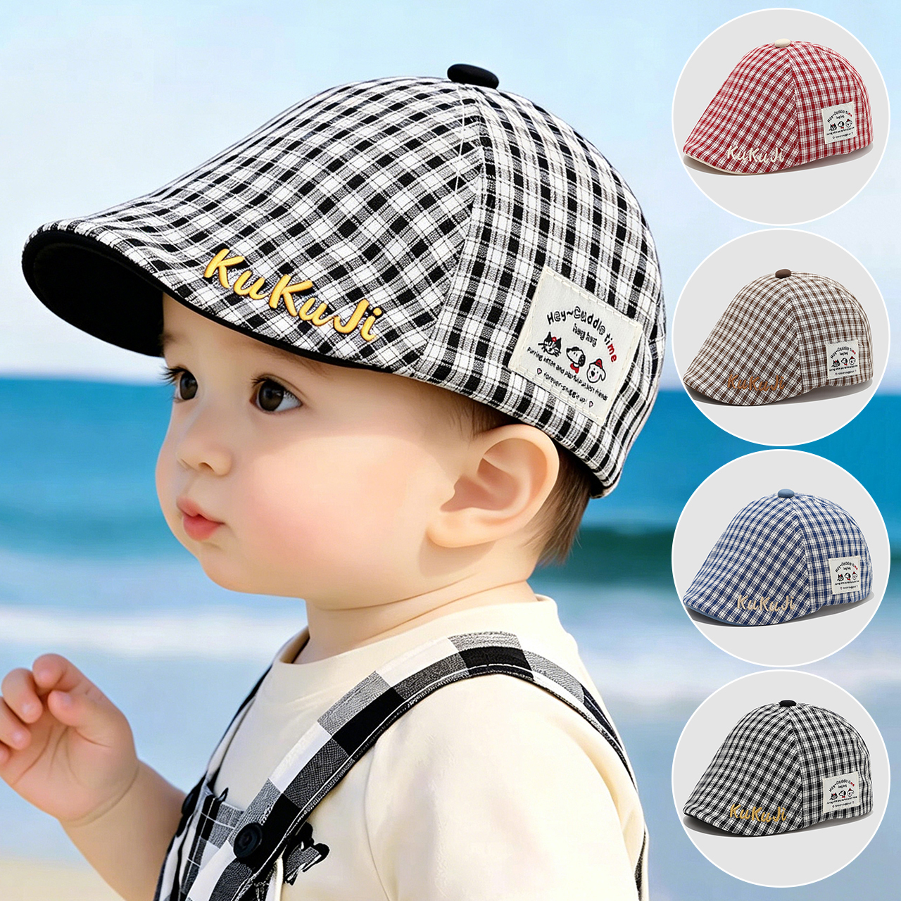 Fashion Children Checkered Ber - Visor Sun Hat 리뷰 및 가격