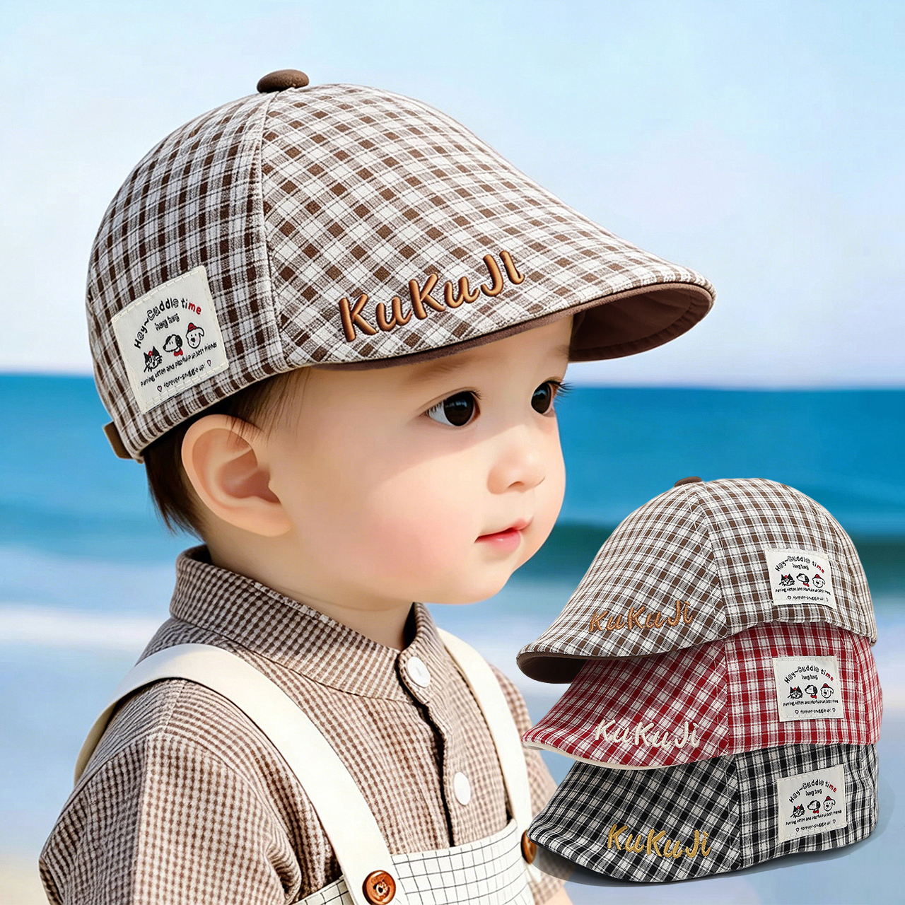 Fashion Children Checkered Ber - Visor Sun Hat 리뷰 및 가격