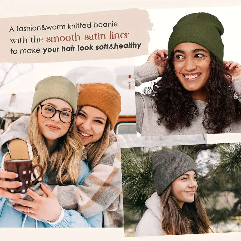 Unisex Satin Lined Anti Static - Beanie Cuffed Knit 리뷰 및 가격