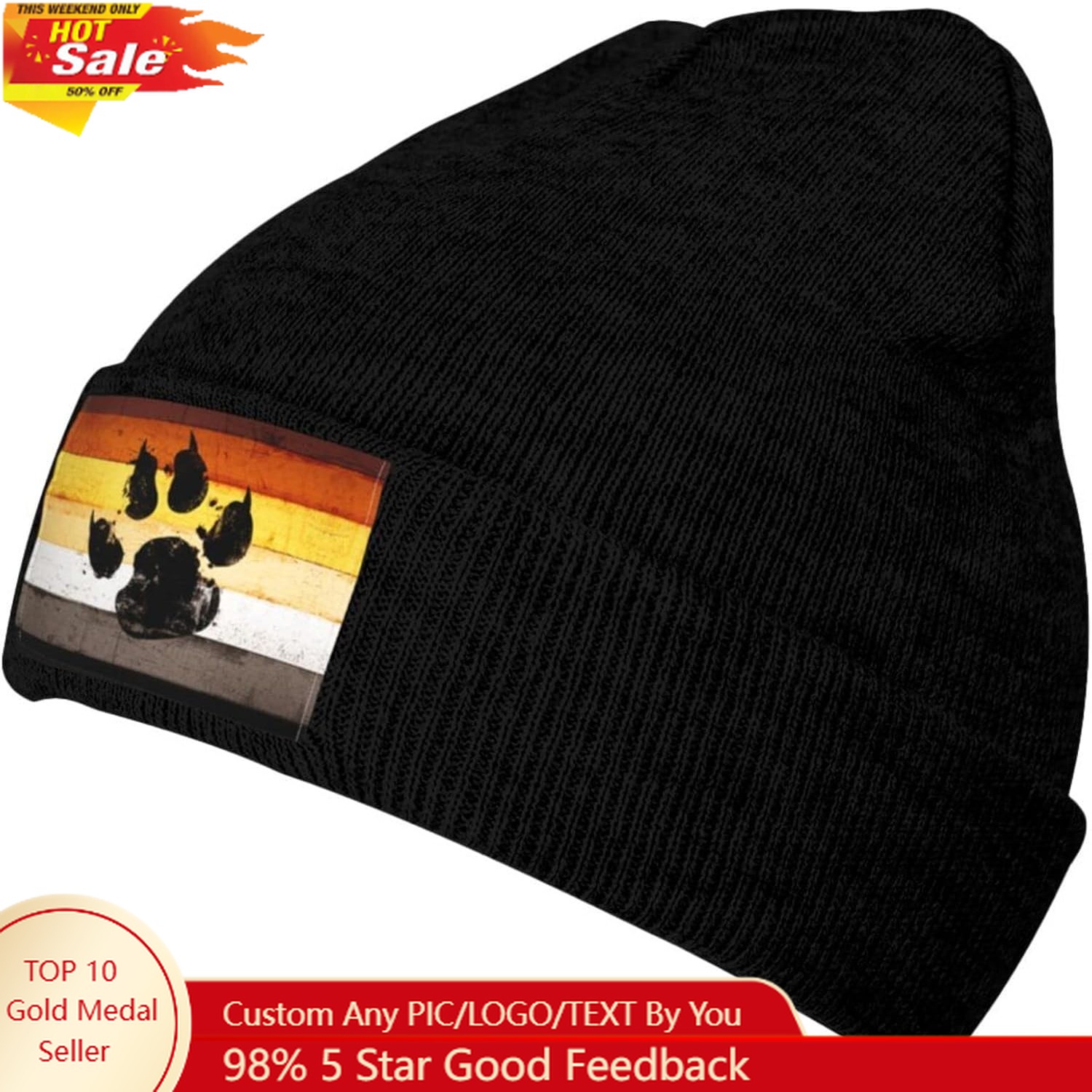 Gay Flag Bear paw LGBT Knit Be - Beanie Cuffed Knit 리뷰 및 가격
