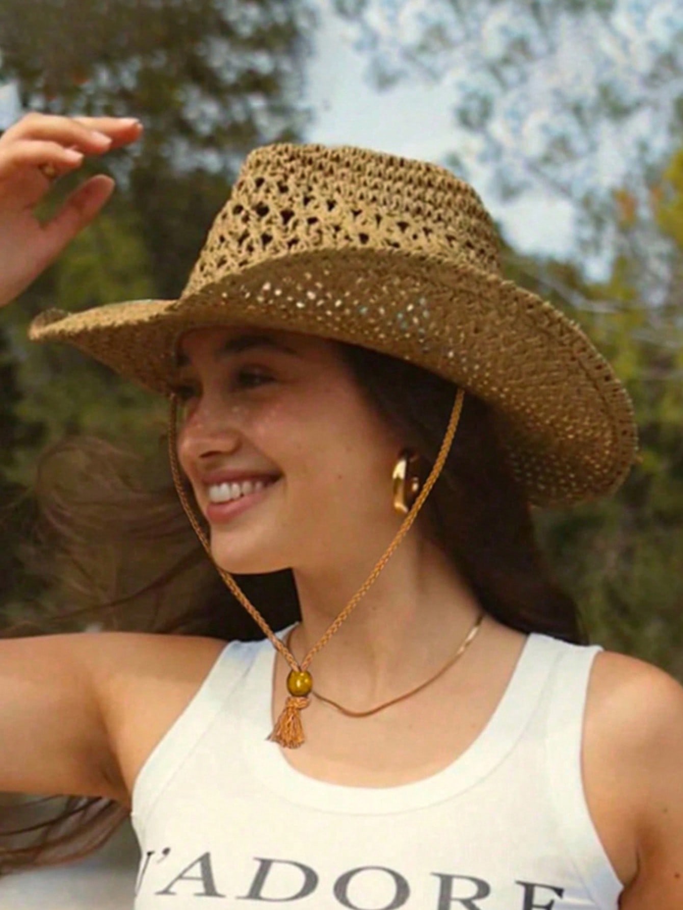 1pc Unisex Retro Hollow Curled - Cowboy Hat Straw 리뷰 및 가격